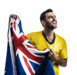 Wall Mural - Australian fan celebrating on white background