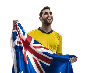 Wall Mural - Australian fan celebrating on white background