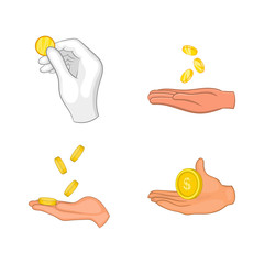 Poster - Coin in hand icon set, cartoon style