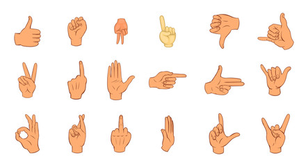 Poster - Hand sign icon set, cartoon style