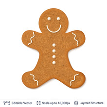 Gingerbread Cookie Man Isolated On White.