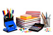 Stationery on white background.Various school subjects.Office and student accessories.