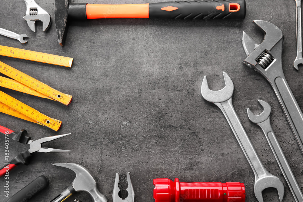 Set of tools on grunge background