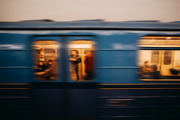 Wall Mural - Subway metro city underground in fast motion blur background