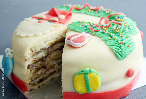 Slice Portion Of Handmade Decorated With Sugar Paste Fondant