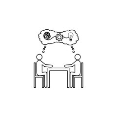 Poster - People sitting on the table idea icon. Team work element. Premium quality graphic design. Signs, outline symbols collection, simple thin line icon for websites, web design