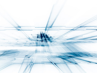 Poster - Abstract blue toned background element on white. Perspective composition of grids and matrix patterns. Detailed fractal graphics. Information technology concept.