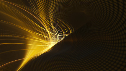 Aufkleber - Abstract golden background element on black. Fractal graphics. Three-dimensional composition of glowing lines and mosaic halftone effects. Wide format high resolution image.