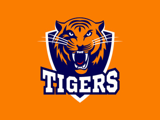 Wall Mural - tigers - logo, icon, illustration on orange background