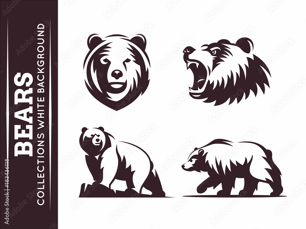 Bears collections - vector illustration on white background - obrazy, fototapety, plakaty 