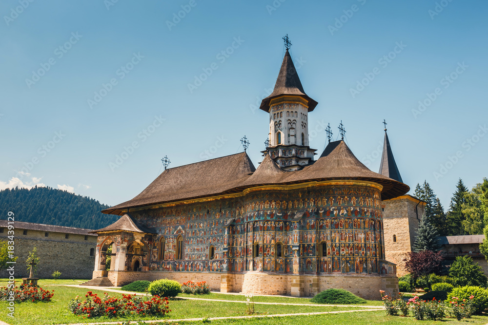 The Sucevita Monastery is a Romanian Orthodox monastery situated in the commune of Sucevitai, Romania - obrazy, fototapety, plakaty 