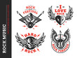 Rock music festival logo, emblem and print collections on a white background