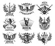 Rock music festival logo, illustration and print collections on a white background