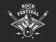 Skull and guitar for rock music festival - logo, illustration on a dark background