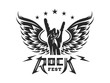 Rock sign gesture and wings for music festival - logo, illustration on a white background