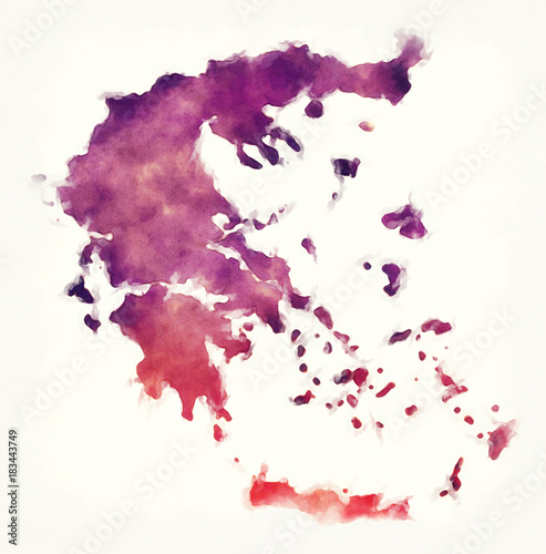 Fotografía Greece watercolor map in front of a white background