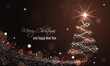 Christmas and New Year glowing red vector banner with snow wave, glitter, stars, snowflakes and christmas tree.