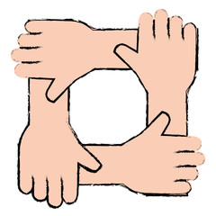 Sticker - united teamwork hands icon vector illustration design