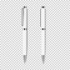two white realistic pen on transparent background