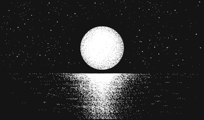 view to full moon at the night time on sea.lunar reflection on the water.vector background