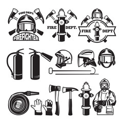Wall Mural - badges and labels set for fire department