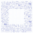 Kindergarten Nursery Preschool School education with children Doodle pattern Kids play and study Boys and girls kids drawing icons Space, adventure, exploration, imagination concept