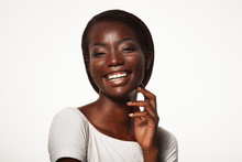 Life Style And People Concept: Close Up Portrait Of Confident African American Woman Laughing