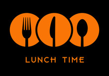 Lunch Time With Cutlery Icon Over Black Background