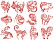 Chinese zodiac animals in paper cut style 
