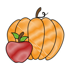 Wall Mural - pumpkin and apple fresh isolated icon vector illustration design