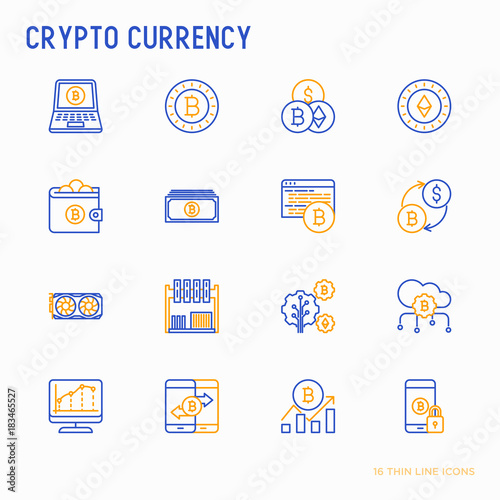 Cryptocurrency Thin Line Icons Set Mining Farm Bitcoin Exchange - 