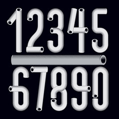 Poster - Trendy vector numerals collection. Modern funky numbers from 0 to 9 best for use in logo, poster creation. Made using vacuum cleaner pipeline design.