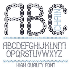 Poster - Vector script, modern alphabet letters, abc set. Upper case decorative font created using metal connected chain link.