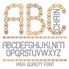 Poster - Vector script, modern alphabet letters, abc set. Capital decorative font created using chrome chain, linkage.