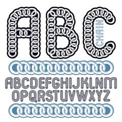 Poster - Vector type font, script from a to z. Capital decorative letters, abc created using chrome chain, linkage.
