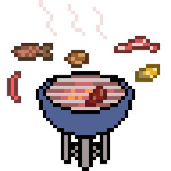 Poster - vector pixel art grill food