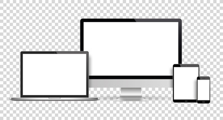 Poster - realistic set of monitor, laptop, tablet, smartphone - stock vector