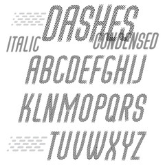 Poster - vector capital condensed modern alphabet letters set. rounded italic retro font, typescript for use 