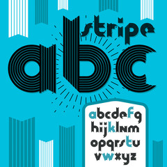 Poster - Set of trendy modern vector lowercase alphabet letters, abc isolated. Funky bold font for use as business poster design elements. Created using stripy, parallel lines.