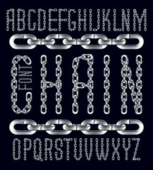 Poster - Vector font, trendy typescript can be used in poster creation. Capital creative letters made with iron chain, linked connection.