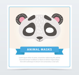 Wall Mural - Cartoon panda s mask for face character in flat style. Black and white bamboo bear. Flat vector design for carnival poster, greeting card or flyer