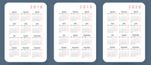 Pocket Calendar Template 2018, 2019, 2020, Monday