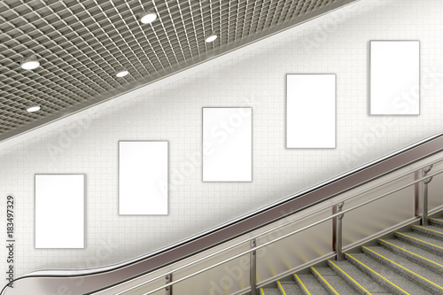 Fotomural Blank advertising poster on underground escalator wall
