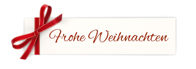 Wall Mural - gift card banner with red ribbon bow isolated on white background - frohe weihnachten