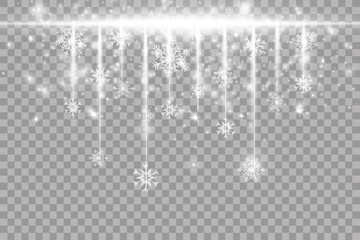 Wall Mural - Glowing lights for holidays. Transparent glowing garland. White glowing lights for greeting card design. Garlands, Christmas decorations

