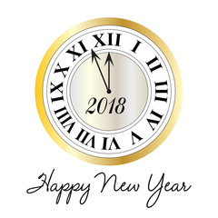 Wall Mural - Happy new year typography with metallic clock vector graphic