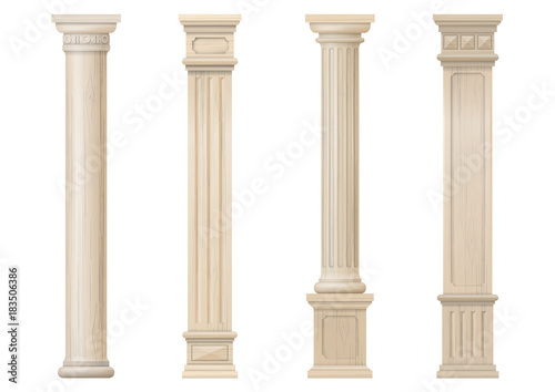Set Vintage Clic Wood Carved Architectural Columns With Ornament Set Vintage Clic Wood Carved Architectural Columns With Ornament For Interior Or Facade Joinery Elements Baers Vector Graphics