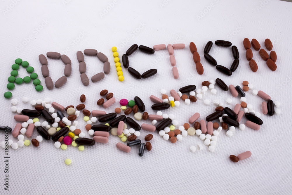Addict Text Hand writing text caption inspiration Medical care concept written with ...