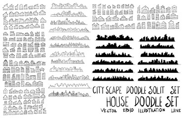 Wall Mural - Set of city scape house illustration Hand drawn doodle Sketch line vector eps10