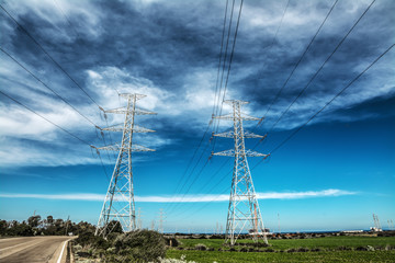 Two power towers in the countryside